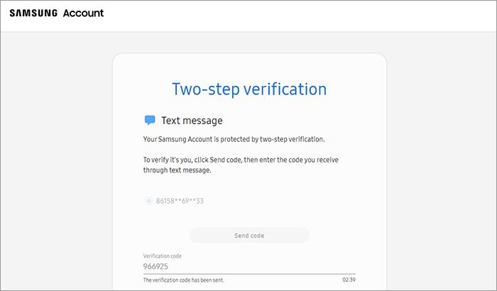 Samsung account is secured by 2-step verification