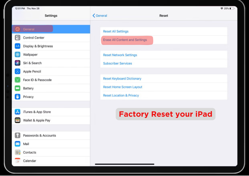 How to factory reset iPad