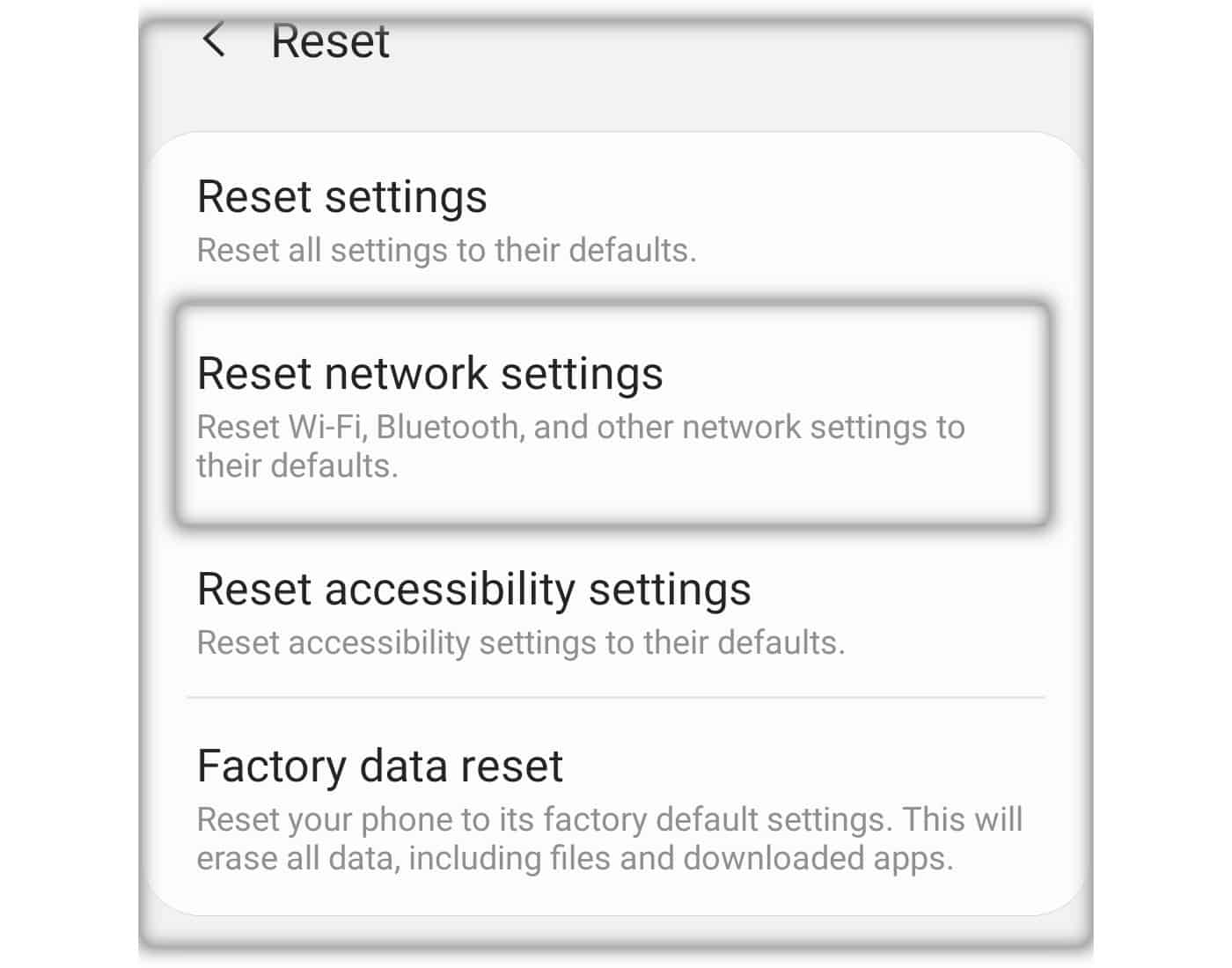 Reset Network Settings in Samsung